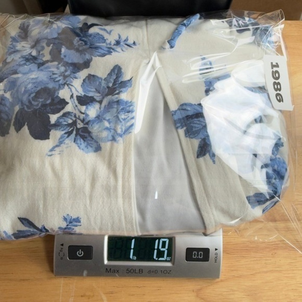 Linen Blend Blue Floral Puff Sleeve Midi Dress Cottagecore Milkmaid Garden Party - Picture 8 of 8
